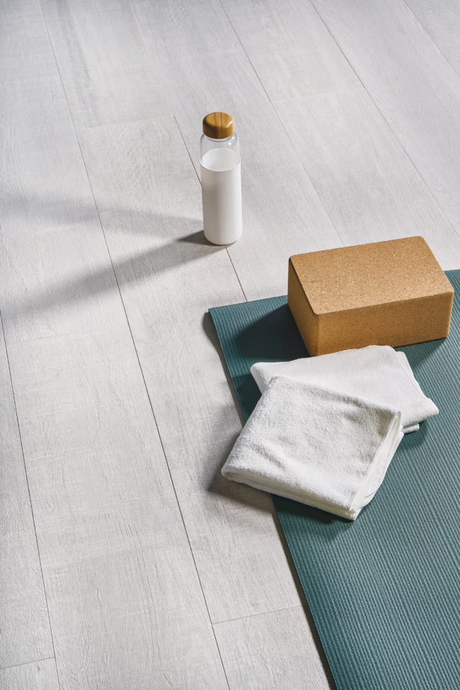 Wood Look Porcelain Plank Light Wash Yoga Studio Floor