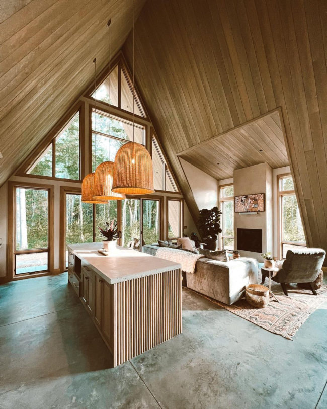 A-Frame Cabin Kitchen and Living Room Design Bethel Maine