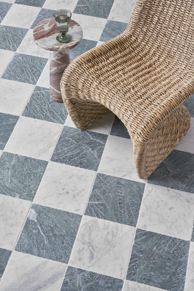 green and white checkerboard marble floor 